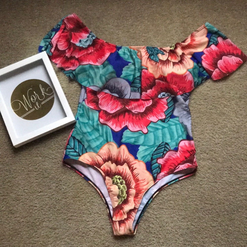 Floral off the shoulder bathing suit